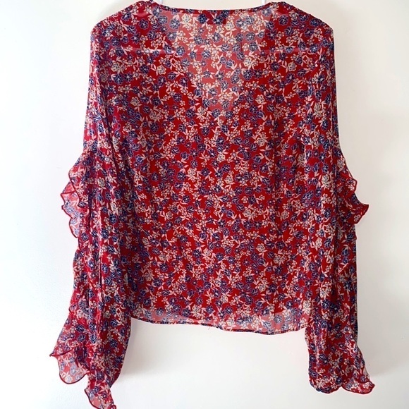 NICHOLAS Revolve Red Silk Blossom Ditsy Micro Floral Ruffle Blouse Top - Picture 6 of 6